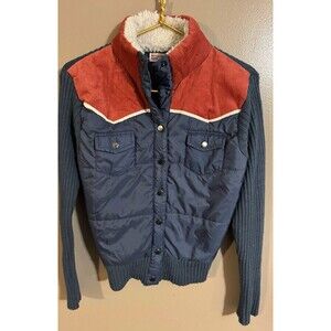 Mossimo Supply Womens Cable knit High Neck Snap Button Jacket Blue Size Small